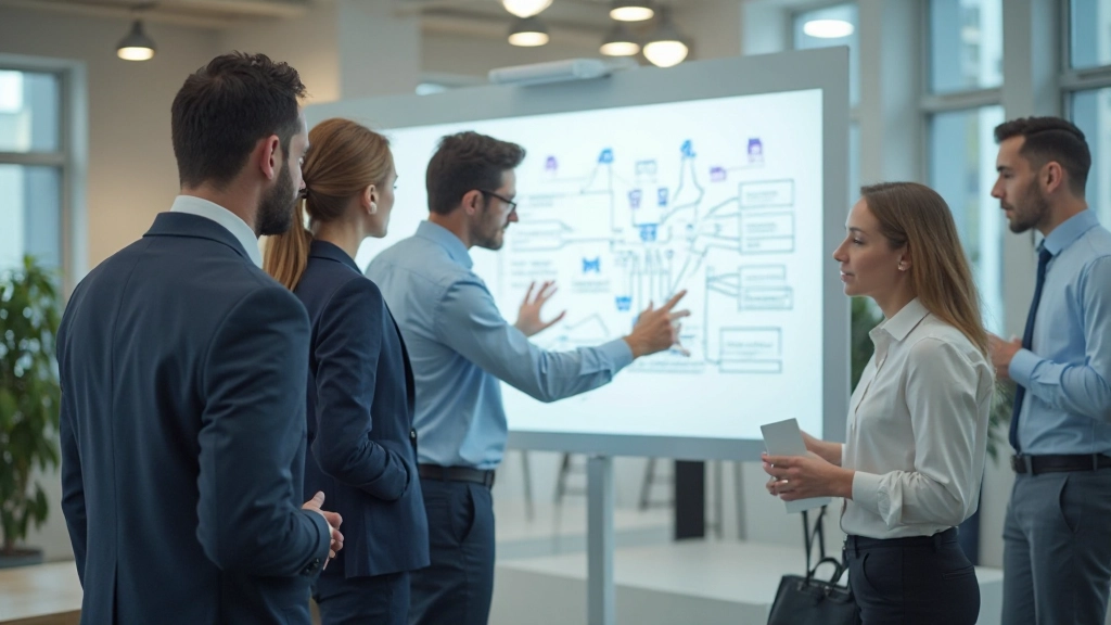 Команда разработчиков обсуждает архитектуру микросервисов на встрече