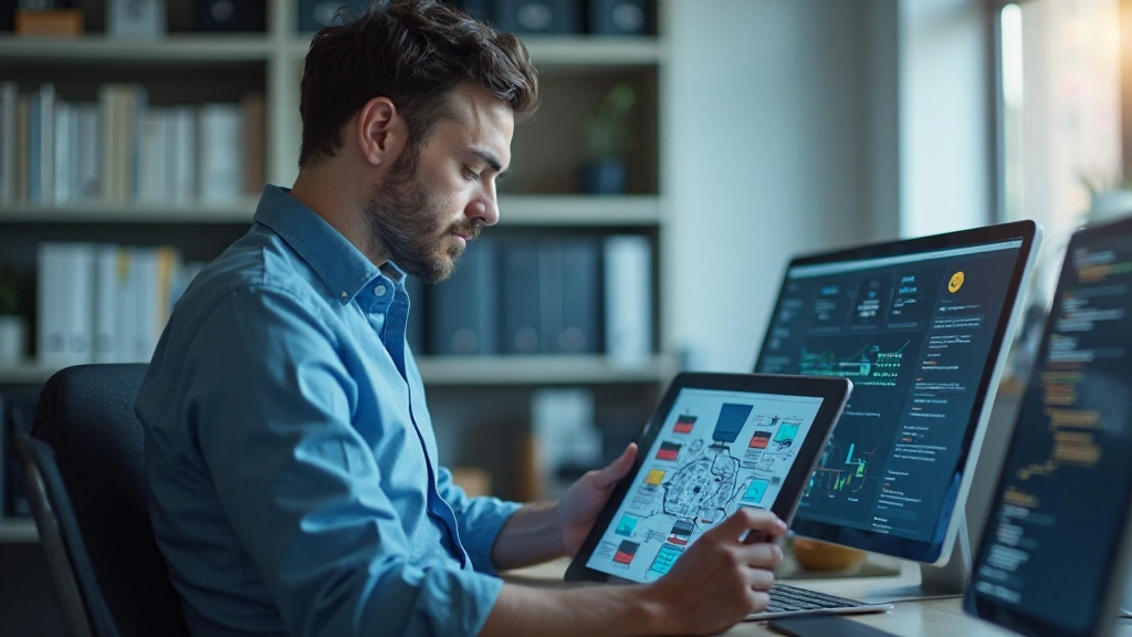 Программист анализирует граф микросервисной архитектуры